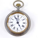 A steel-cased open-face top-wind pocket watch, by Passwang, white enamel dial with Roman numeral