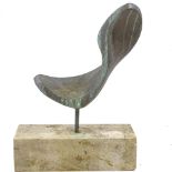 A hollow-cast patinated bronze abstract sculpture, probably mid-20th century, unsigned, on marble