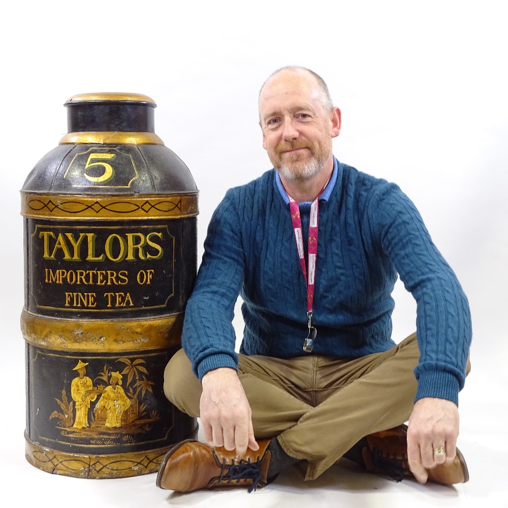 A large 19th century painted and gilded metal Tea shop advertising canister, inscribed Taylor's - Image 2 of 4