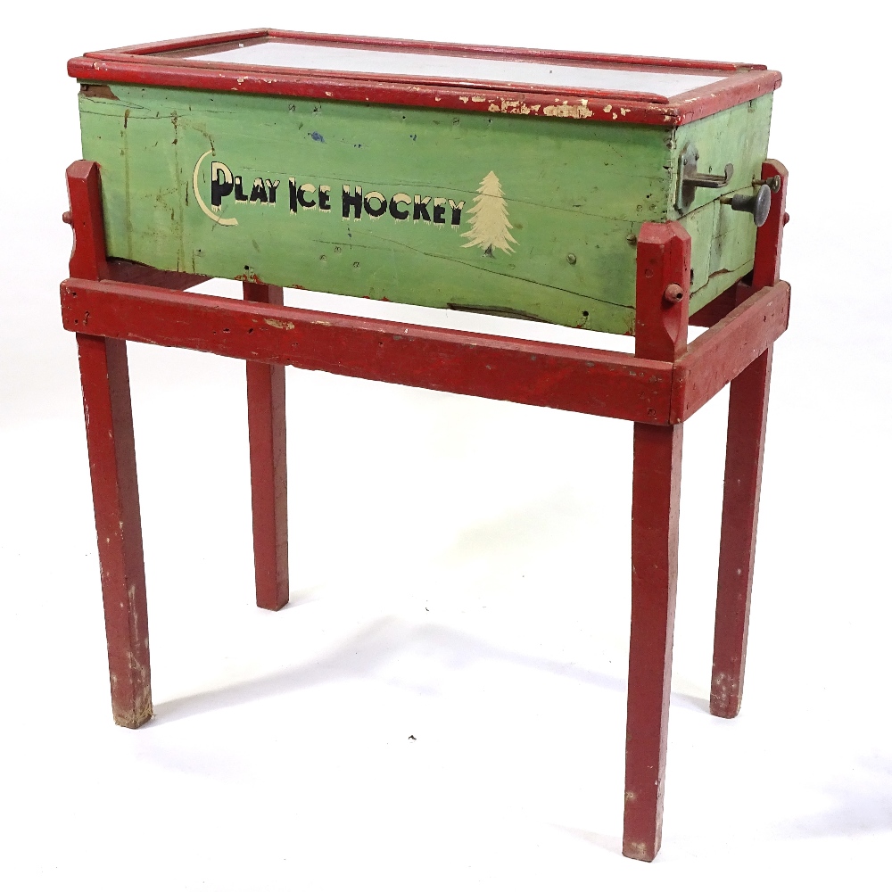 Play Ice Hockey coin-in-the-slot arcade game, mid 1930s, possibly made by Seeburg, with 2 rotating - Image 2 of 6