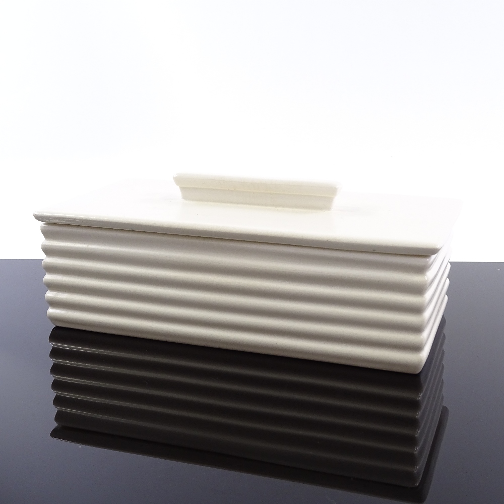 Keith Murray for Wedgwood, cream ceramic rectangular box and cover, ribbed form, signed, length 18. - Image 2 of 3