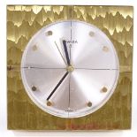 Swiza 8, retro textured brass-cased travelling alarm clock, height 8cm, recently overhauled and in