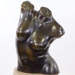 D Claverie, patinated bronze female torso, signed, height 48cm