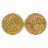 2 gold half sovereigns, dated 1905 and 1915, 7.98g total, (2) Both in good overall condition, high