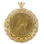 A 1974 gold Krugerrand, 9ct gold pendant mount, gross weight 44g