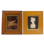 Leslie Ray, wax relief portrait of a woman, in maple frame, overall 21cm x 19cm, and a crystoleum