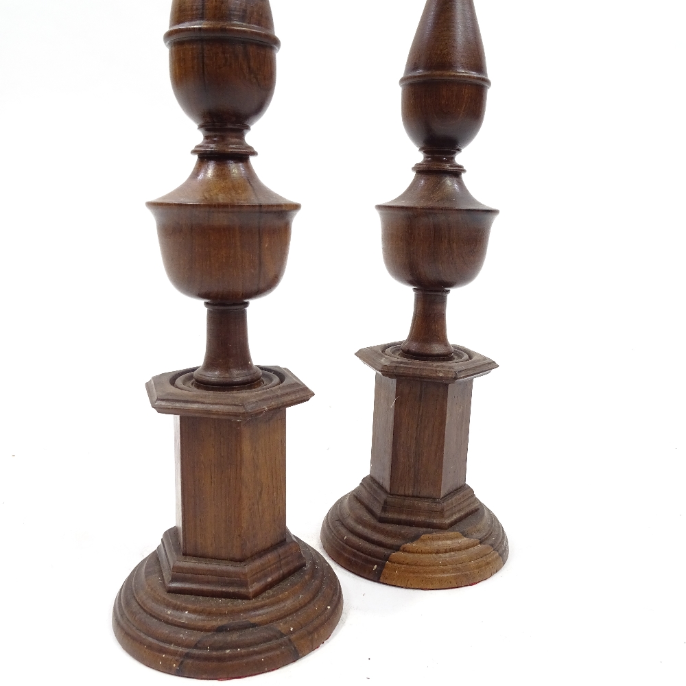 A pair of 19th century rosewood candle holders, height 39cm - Image 3 of 3