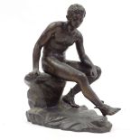 A 19th century Italian patinated bronze sculpture of Mercury resting, inscribed Fonderia Sommer