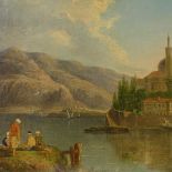 19th century Continental oil on canvas, Continental lake scene, unsigned, 18" x 24", framed Not