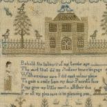 A George IV needlework sampler, by Sarah Elisa Mallen aged 11 years, dated 1826, maple frame,