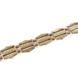 A 9ct gold gatelink bracelet, engraved floral settings, bracelet length 19cm, 9.4g (one link broken)