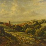 19th century oil on canvas, view over Hastings, unsigned, 16" x 22", framed Not re-lined, no