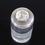 An Edwardian silver-mounted sailing Essex Crystal cut-glass perfume jar, hinged lid with gilt