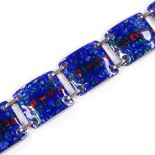 A German silver and enamelled copper panel modernist bracelet, bracelet length 19cm, 53.2g Very good