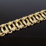 A Vintage heavy 9ct gold grapevine textured panel bracelet, maker's marks S and S, hallmarks
