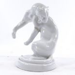 A Meissen white glaze porcelain leopard, height 18cm Damage and repair to the base