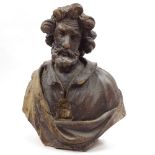 An 18th century carved wood bust of a man, height 53cm