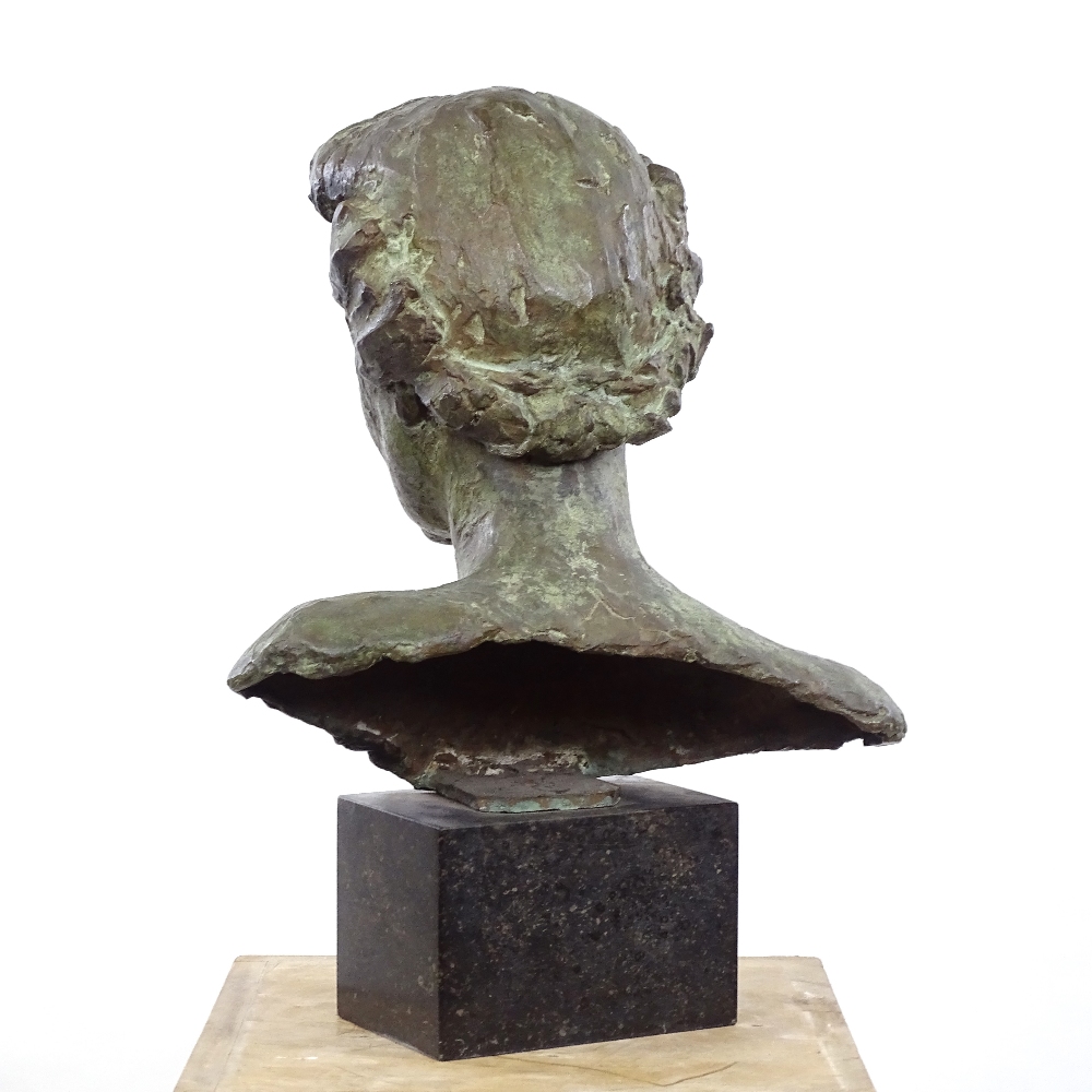 A verdigris patinated bronze bust of Dorothy Dickson (1893 - 1995), signed with a Greek Lambda - Image 2 of 3