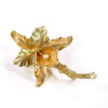 An 18ct gold pearl floral spray brooch, textured and polished settings, maker's marks GR, brooch