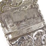 A Victorian silver castle-top rectangular visiting card case, the Houses of Parliament, by