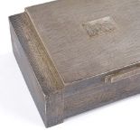 An Art Deco style rectangular silver cigarette box, stepped form with engine turned decoration, by J