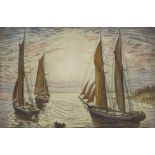 Edward Bouverie Hoyton, hand coloured engraving, evening tide, signed in pencil, plate size 12" x