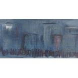 Carmen Simpkins (1913 - 2011), oil on board, abstract crowd, 1965, signed verso, 12.5" x 31", framed