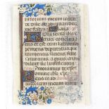 A miniature handwritten and illuminated manuscript on parchment, 16th century or earlier, double-
