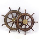 2 19th century brass-mounted teak ship's wheels, one stamped MacTaggart Scott & Co of Edinburgh,