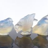 A group of 3 Sabino & Etling vaseline glass bird ornaments