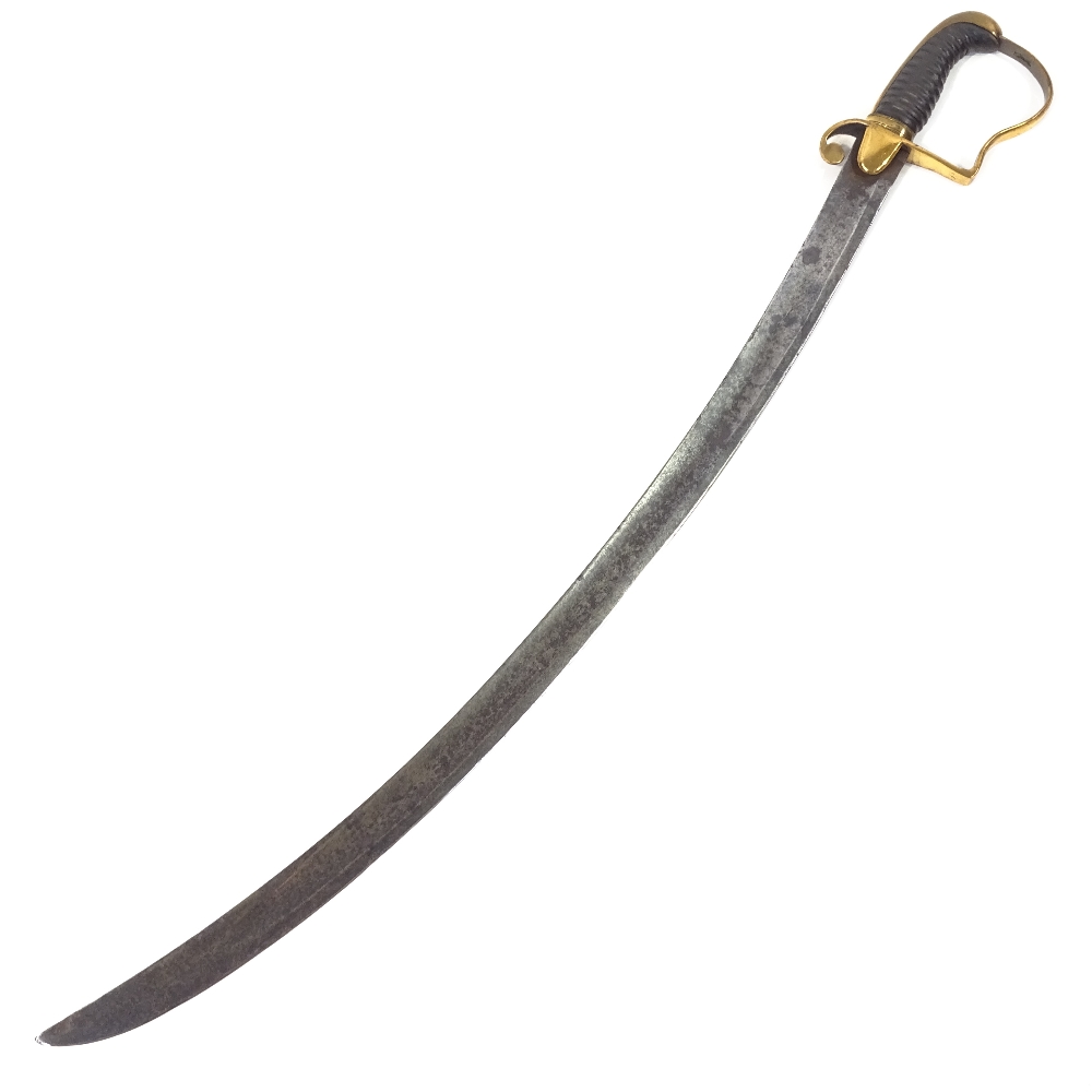 A George III sabre with curved blade and brass hilt with wood grips - Image 2 of 3