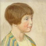 Early to mid-20th century watercolour, portrait of a girl, unsigned, 11" x 8.5", framed Very good