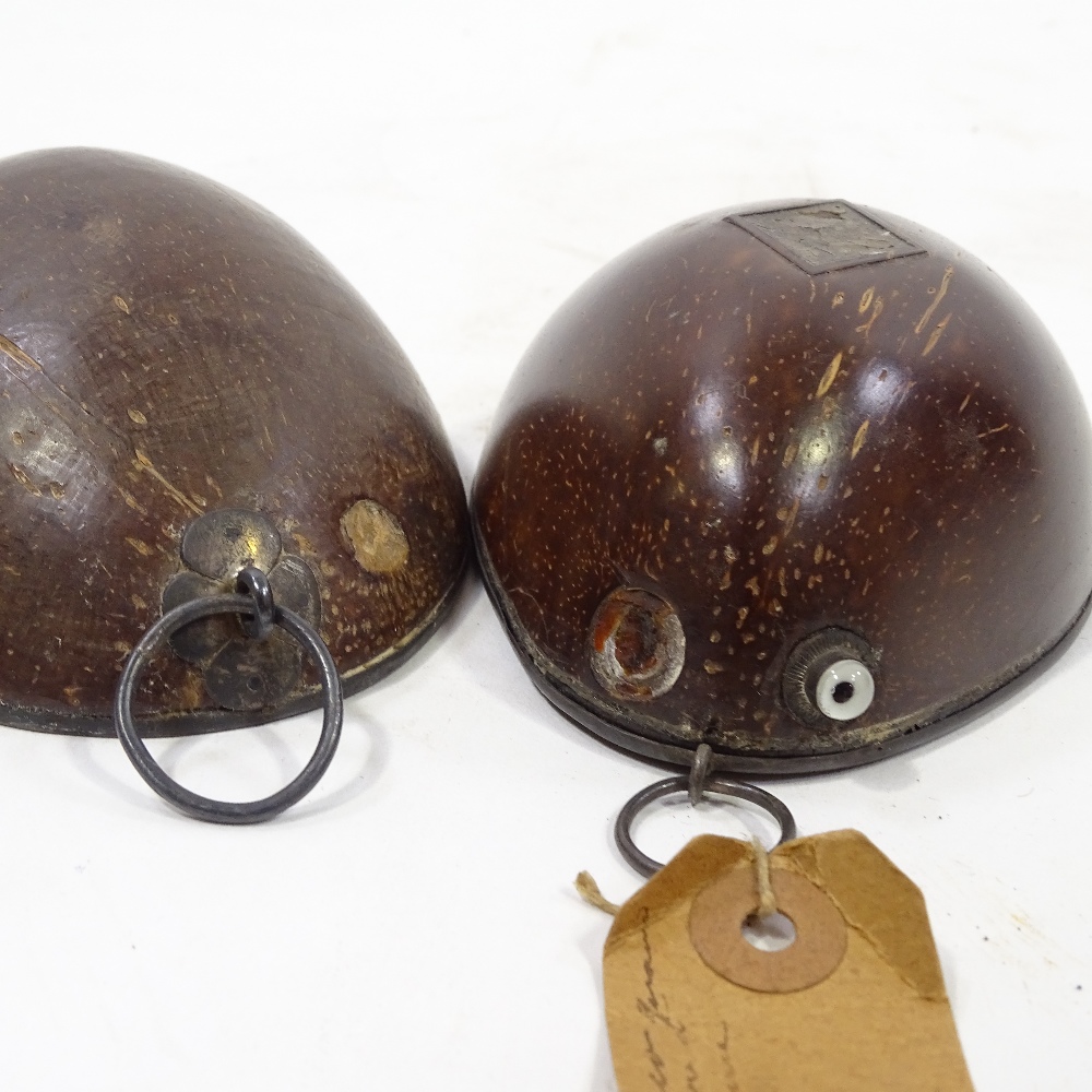 2 19th century polished coconut shells with unmarked white metal mounts, one bearing an old - Image 3 of 3