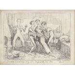 J Cruikshank, caricature print, a Dandy fainting or an exquisite in fits (scene a private box
