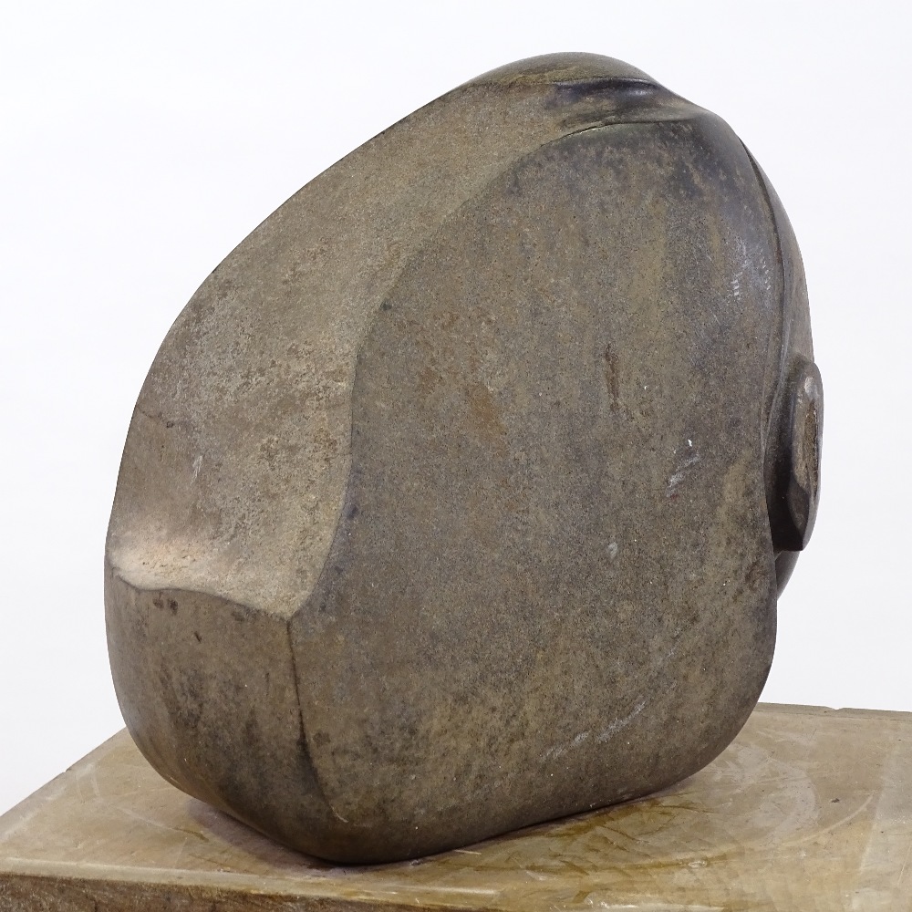 A relief carved basalt rock head sculpture, height 25cm, length 28cm - Image 2 of 3