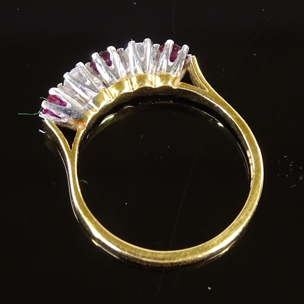 An 18ct gold 5-stone ruby and diamond half-hoop ring, total diamond content approx 0.12ct, maker's - Image 2 of 4