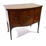 A George III mahogany bow-front sideboard of small size, with 3 drawers under, width 92cm