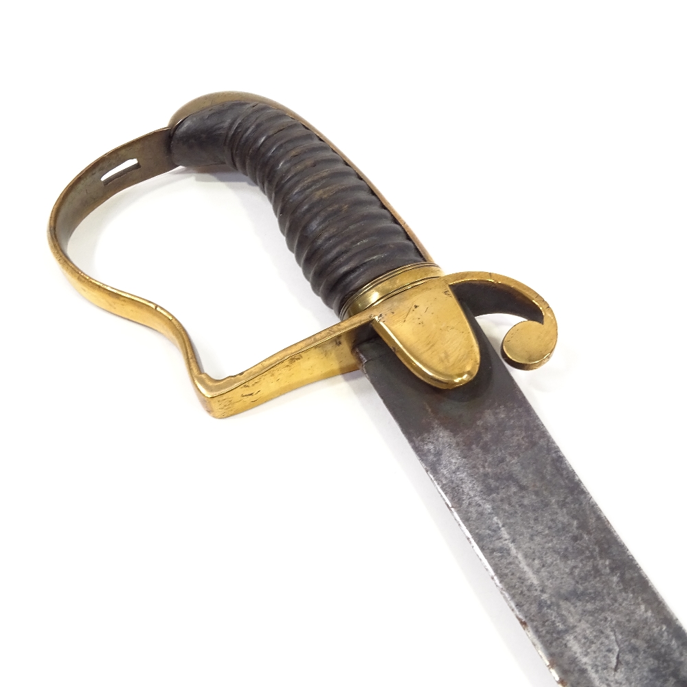 A George III sabre with curved blade and brass hilt with wood grips - Image 3 of 3