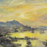 Ian Houston, oil on board, Sundown Hong Kong, signed, 18" x 24", framed Very good original condition