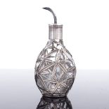 A Japanese sterling silver-mounted glass water sprinkler, dimpled glass with bamboo style clad