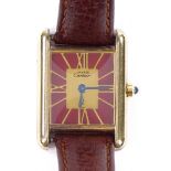 MUST DE CARTIER - a lady's Vermeil sterling silver Tank quartz wristwatch, ref. 3 66001, gilt dial