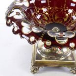 A 19th century Bohemian ruby overlay glass comport with gilded decoration, on silver-gilt base