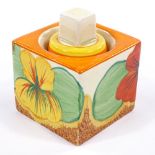 A Clarice Cliff for Newport Pottery Bizarre Nasturtium pattern cube shape inkwell, model no. 458,