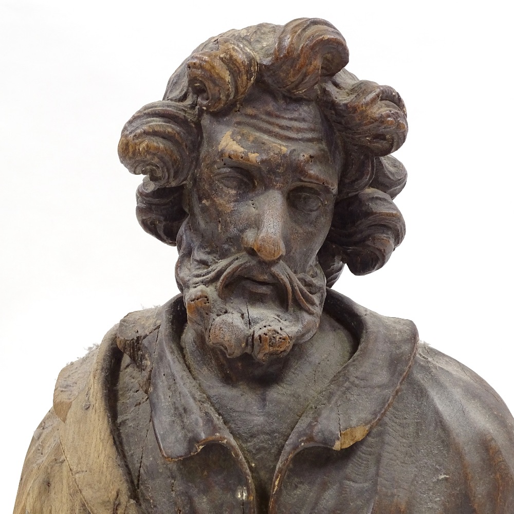 An 18th century carved wood bust of a man, height 53cm - Image 4 of 4