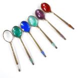A set of 6 Anton Michelsen Danish vermeil sterling silver and harlequin enamel coffee spoons, with
