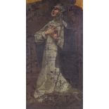 17th/18th century oil on canvas, study of a saint, 35" x 19", unframed Lost canvas in both top