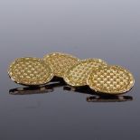 A pair of 9ct gold oval panel cufflinks, engine turned and engraved decoration, maker's marks WR,