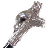 A silver lion-handled walking stick, marked 925