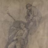 Gerald Jarman, charcoal on paper, First War trench scene, 38" x 26", framed Very good conditon