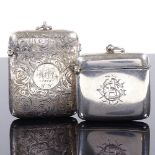 2 Victorian silver vesta cases, one with all over foliate engraved decoration, hallmarks
